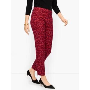 Talbots Hampshire Ankle Jacquard Animal Print Pants 8 Red/Dark Red Preppy Edgy